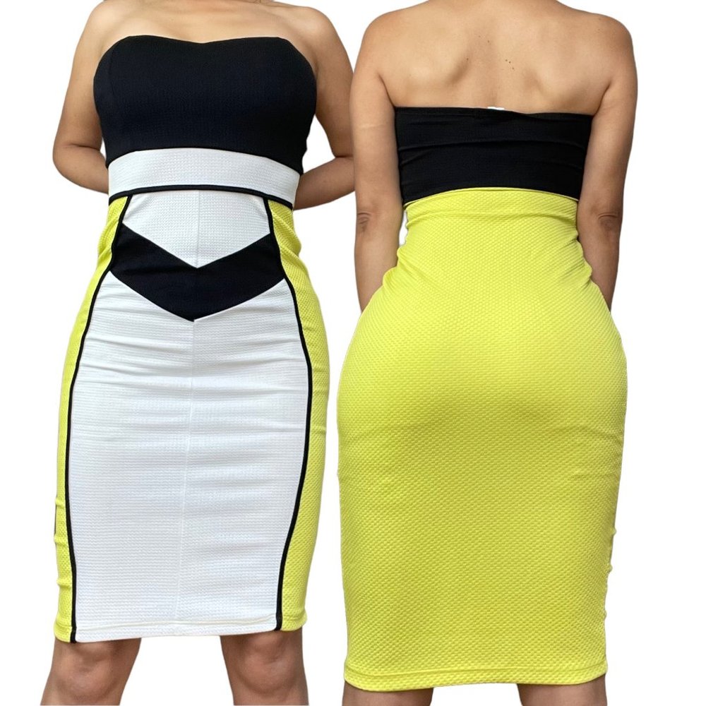 A’gaci A’gaci Womens Dress Small S Strapless Green White Black Bodycon